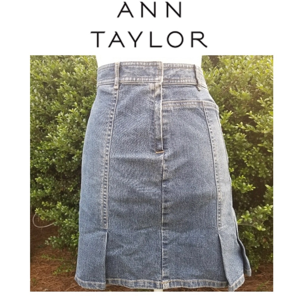 Ann Taylor LOFT stretch denim pleat skirt NWOT 8P